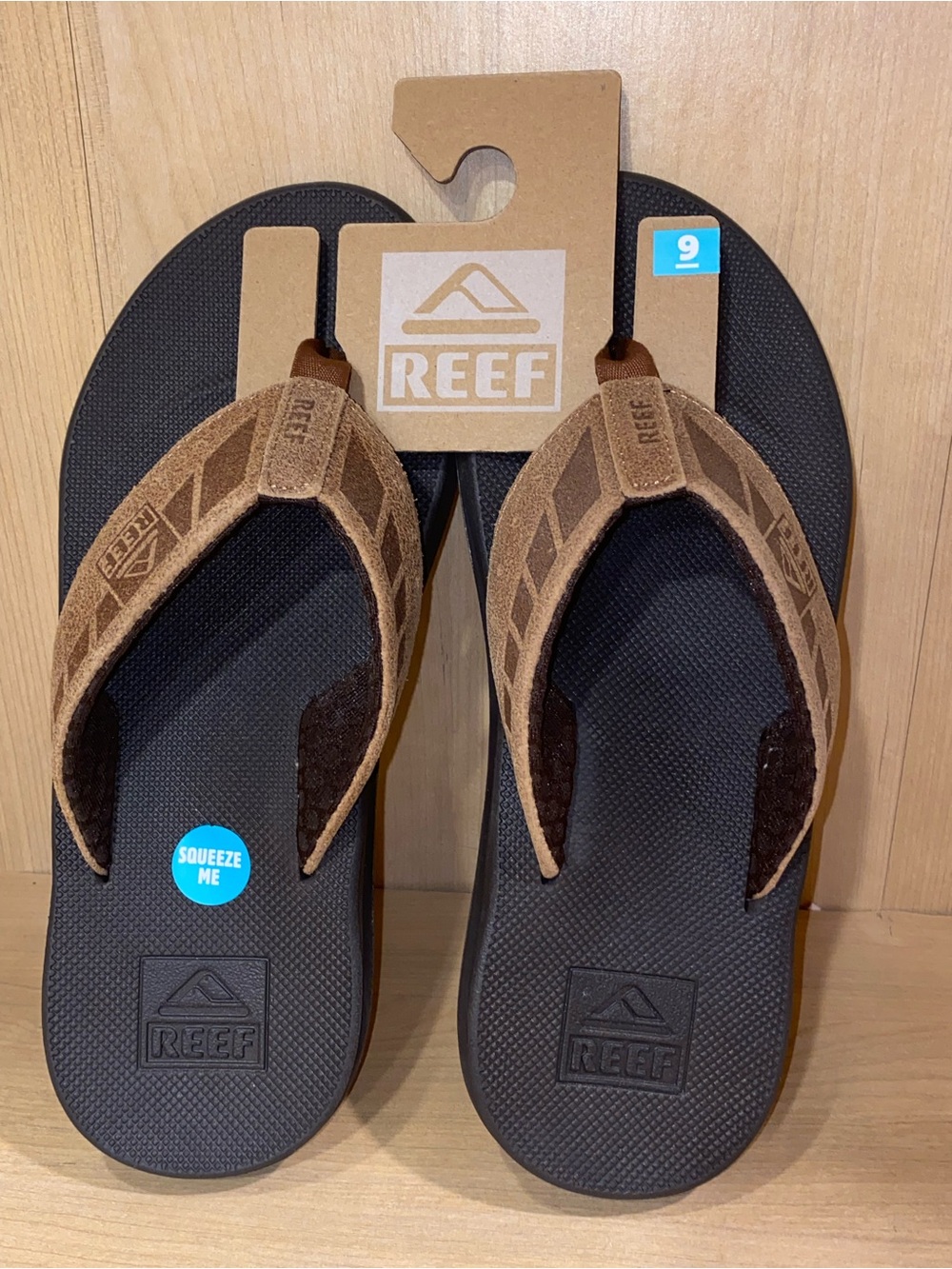 NWT Reef Men’s Phantom LE Brown Leather high arch Flip Flops Size 9
